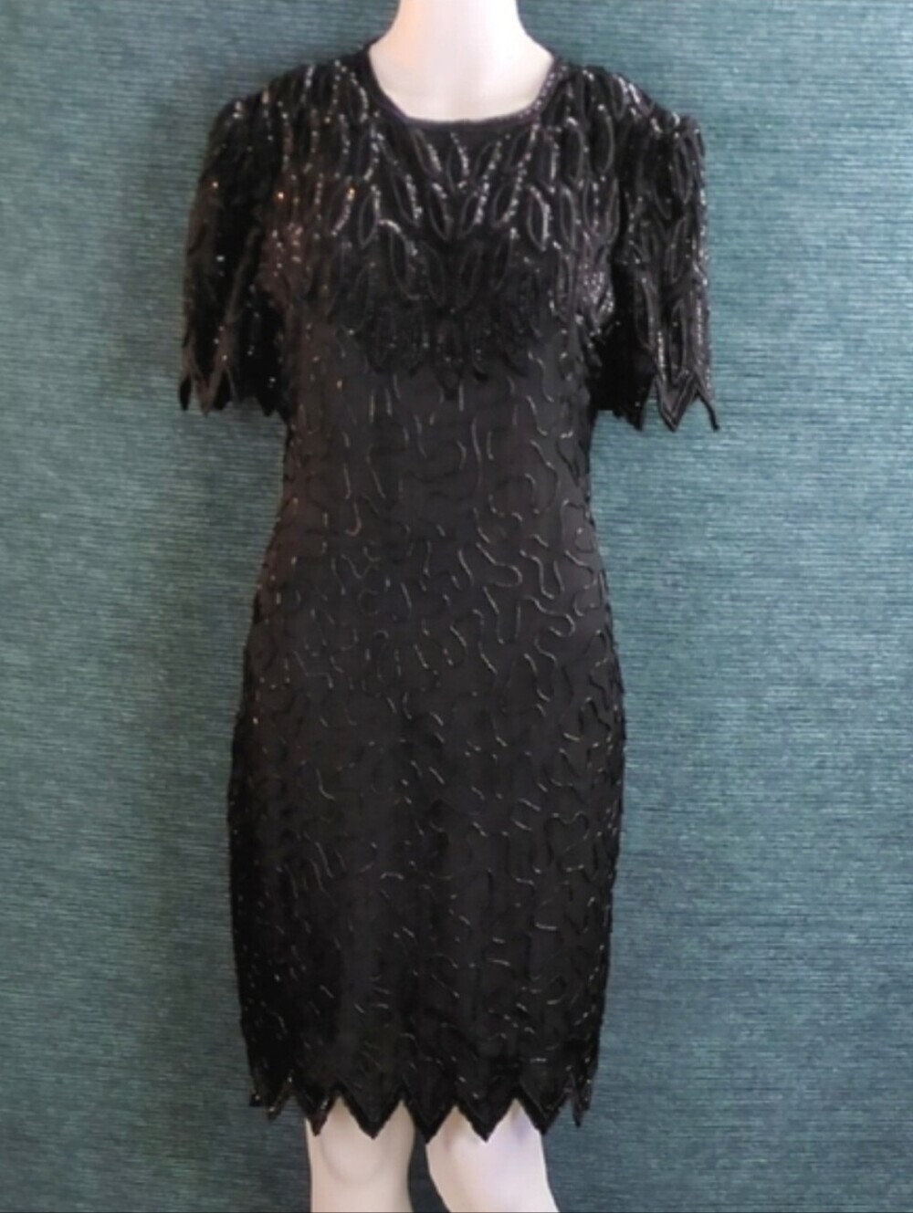 Vintage Laurence Kazar Beaded Silk Cocktail Dress 90s BEAUTIFUL!